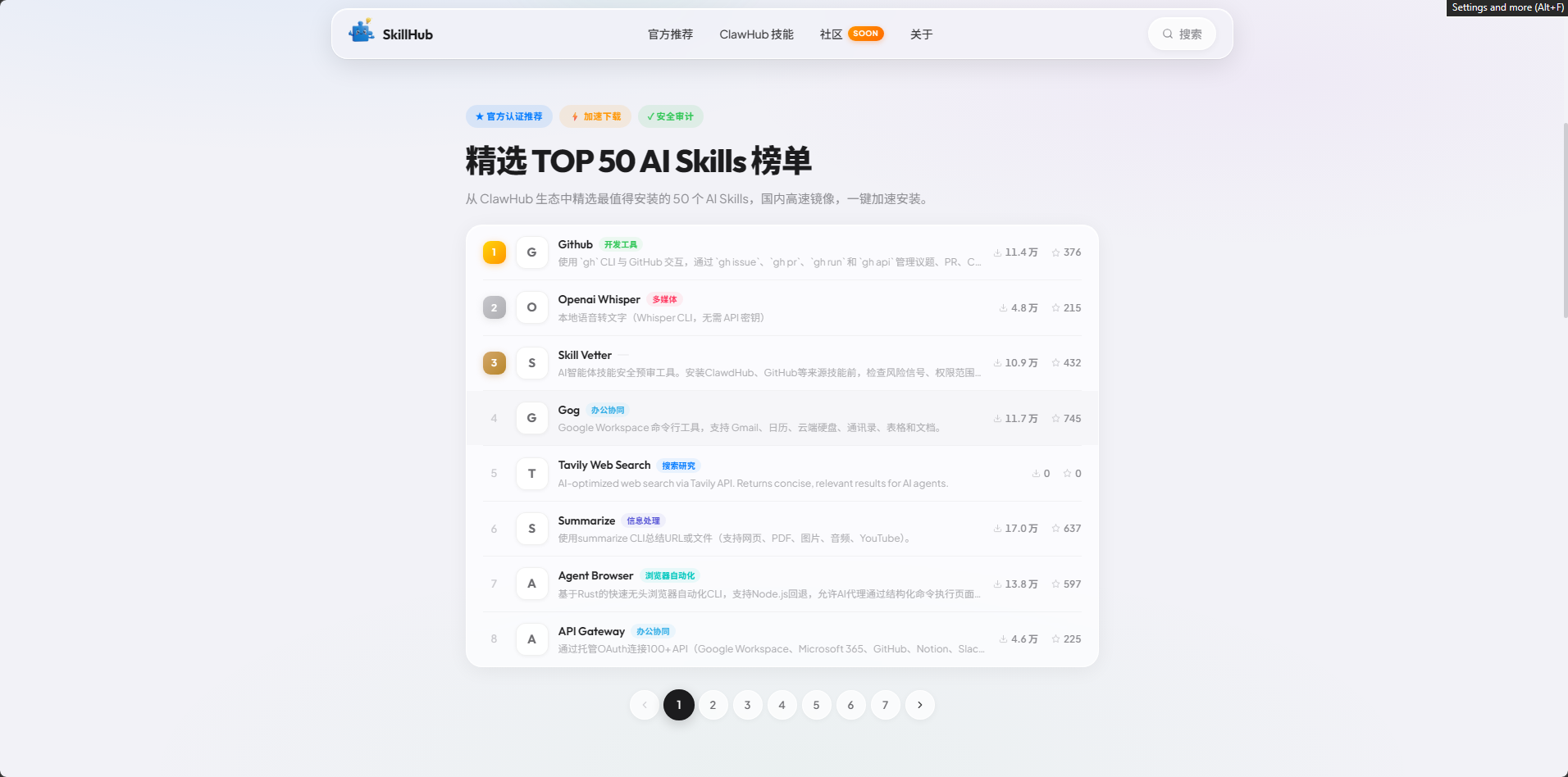 SkillHub 精选榜单