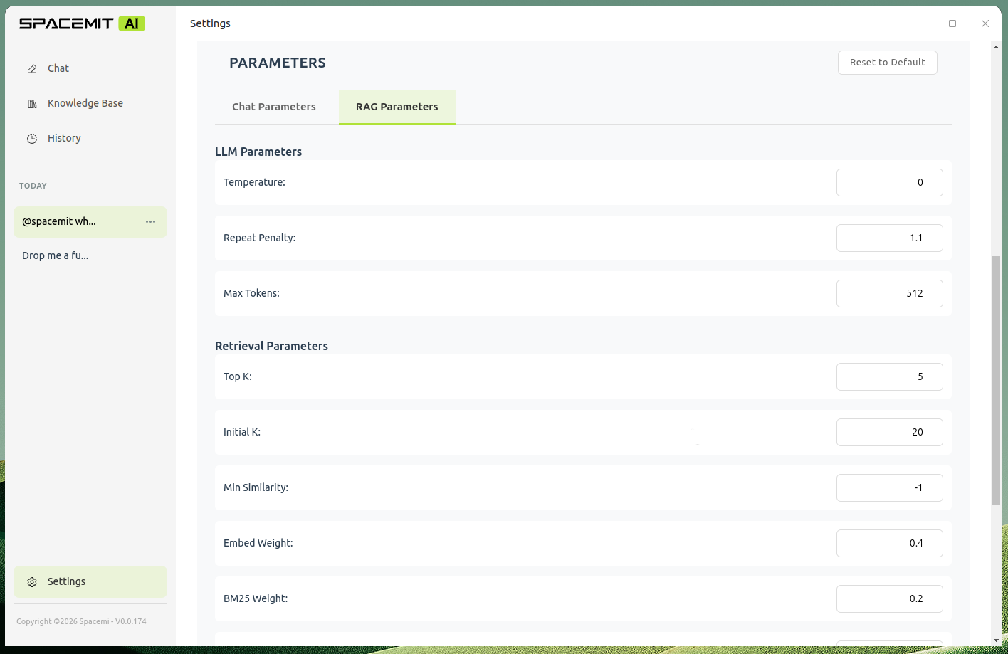 RAG parameters