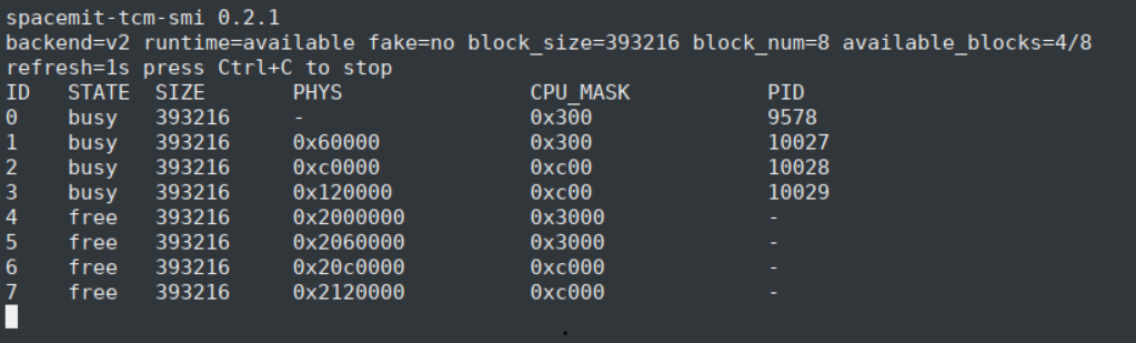 TCM status with 4 busy AI cores