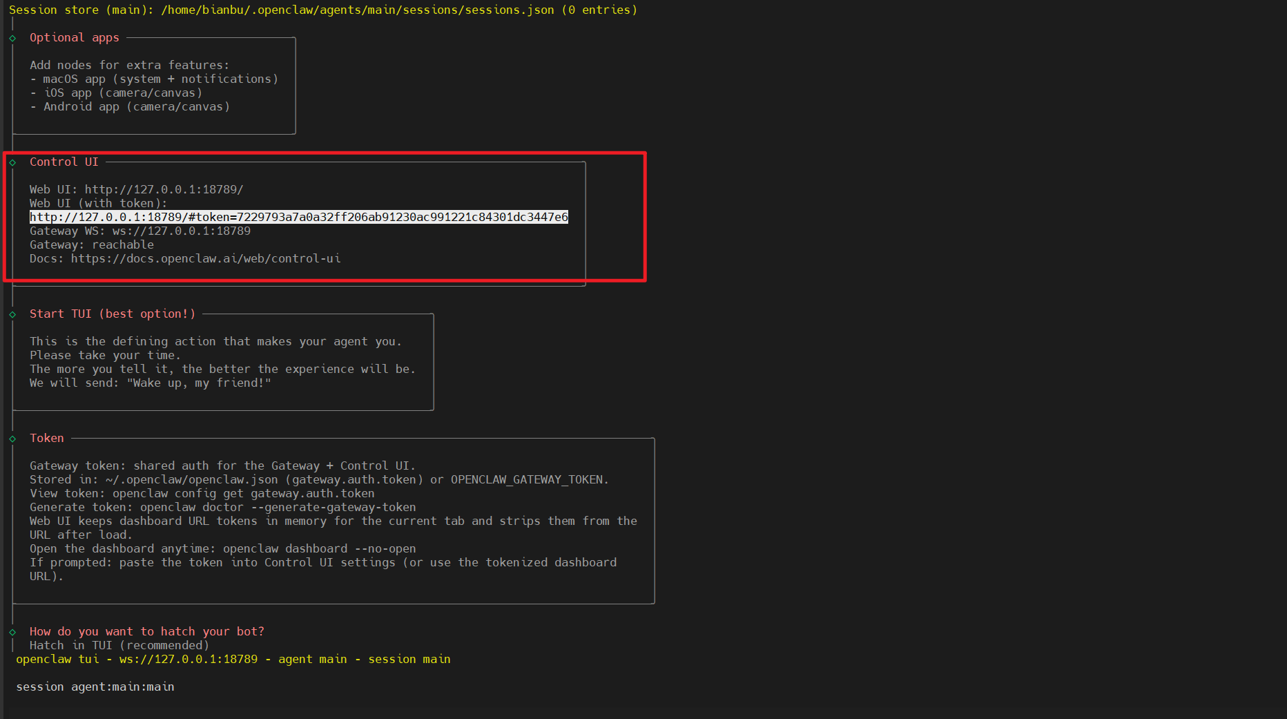OpenClaw local access URL with token