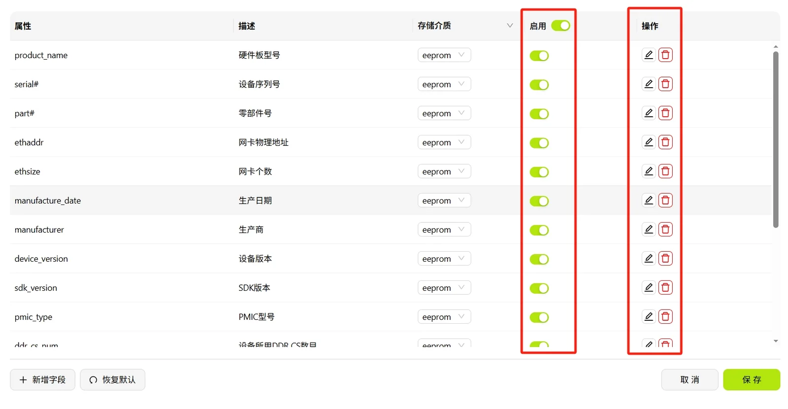 配置字段