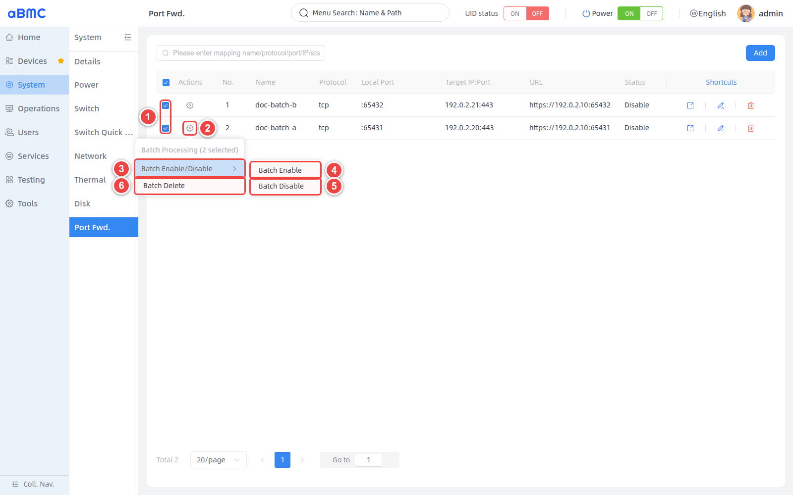 Batch manage port forwarding rules