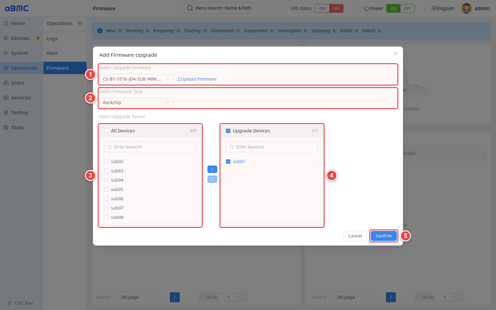 Configure the sub01 firmware upgrade task