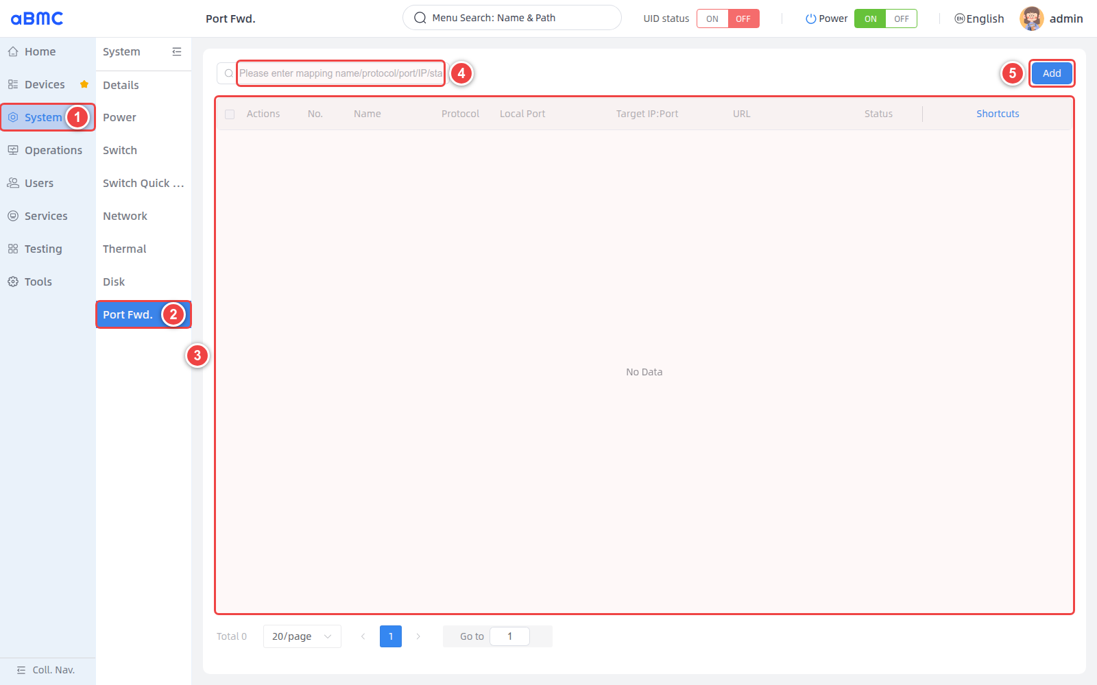 Open the port forwarding page