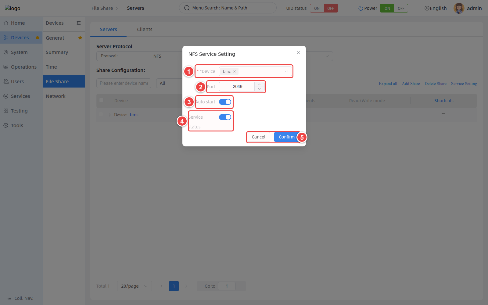 Configure the NFS share service