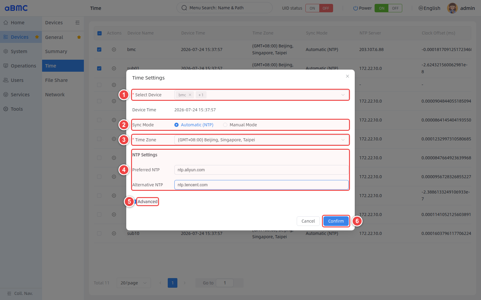 Configure bulk device time
