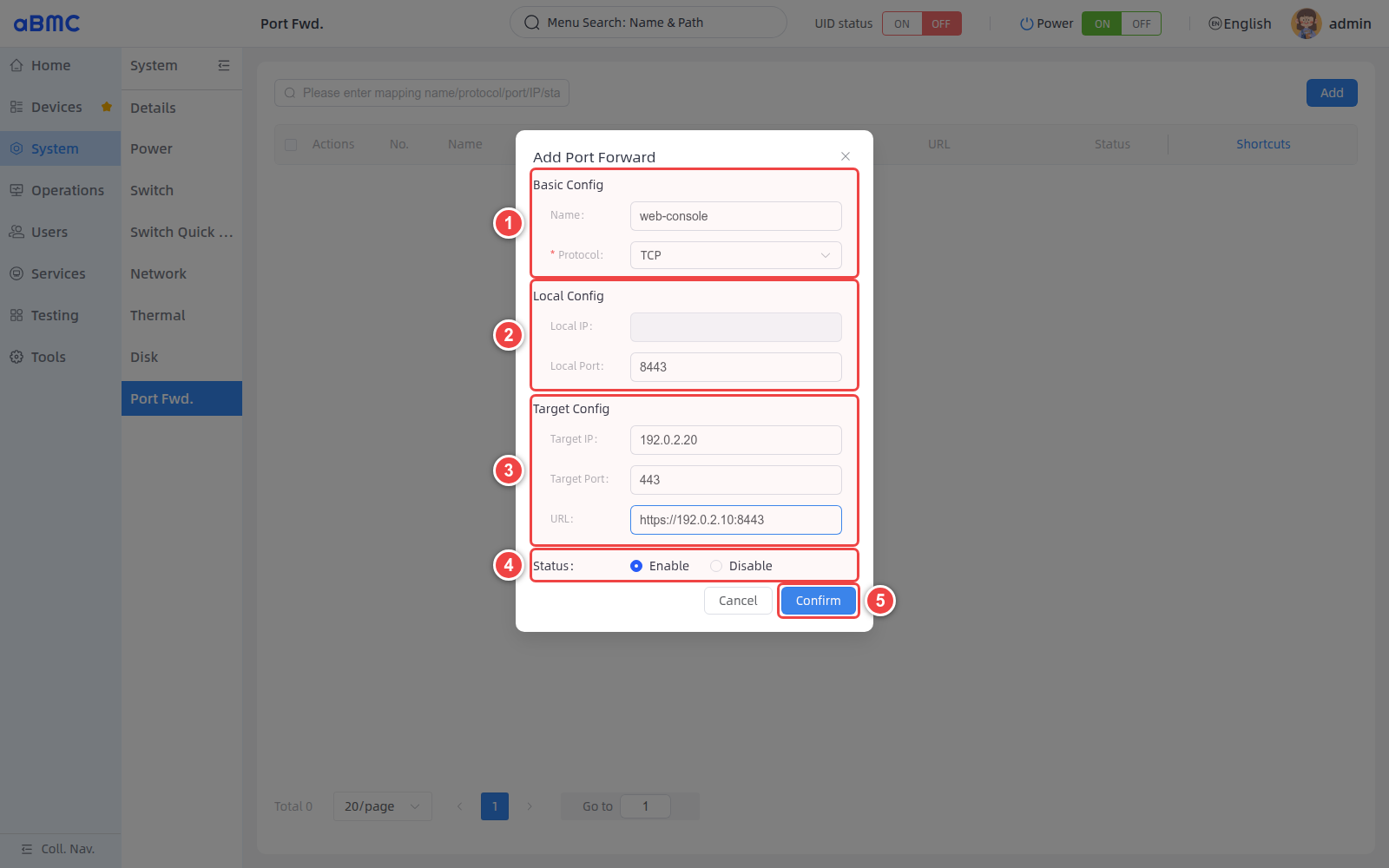 Configure port forwarding